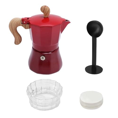 Jiawu Italian Coffee Pot 150ml Compact Design Coffee Maker for Personal Use 3 Cups with Filter and Spoon (Red) — view 3