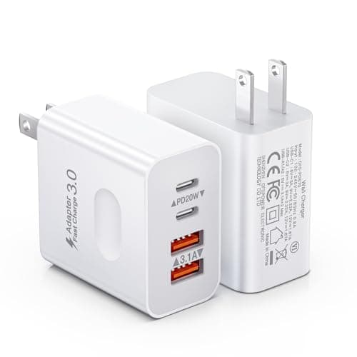 [2-Pack] USB C Wall Charger, 40W 4-Port Fast Charging Block USB C Charger Dual USBC Power Adapter + QC Wall Plug Multiport Brick Type C Block for iPhone 17 16 15 14 13 12 11 Pro Max, iPad, Samsung