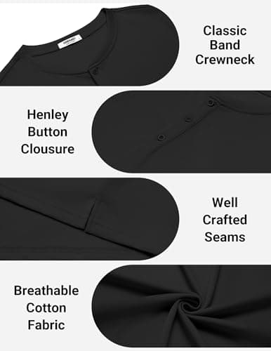 COOFANDY Mens Summer Shirts Henley Cotton Mens T Shirts Casual Undershirt Base Layer Short Sleeve Black — view 5