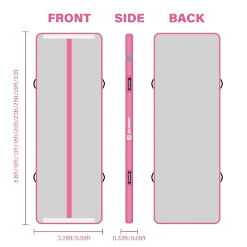 AKSPORT 10ft 13ft 16ft 20ft Air Track Tumbling Mat for Gymnastics Inflatable Airtrack Floor Mats with Electric Air Pump for Home Use Cheerleading Training (Light Pink, 10x3.28x0.33ft)
