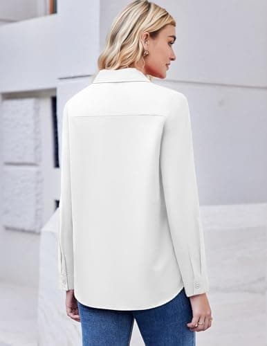 Zeagoo White Button Down Shirt for Women Collared Long Sleeve Shirts Dressy Casual Blouse for Work Professional White S — view 8