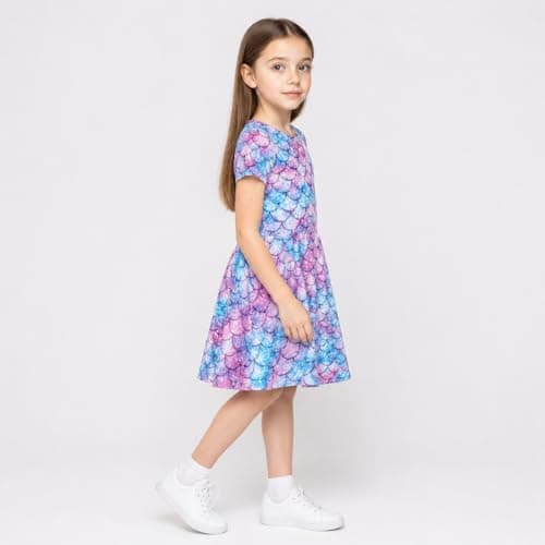 Mud Kingdom Toddler Girls Dress Crewneck Round Neck Short Sleeve Blue Mermaid Printing Casual Summer 3T — view 4
