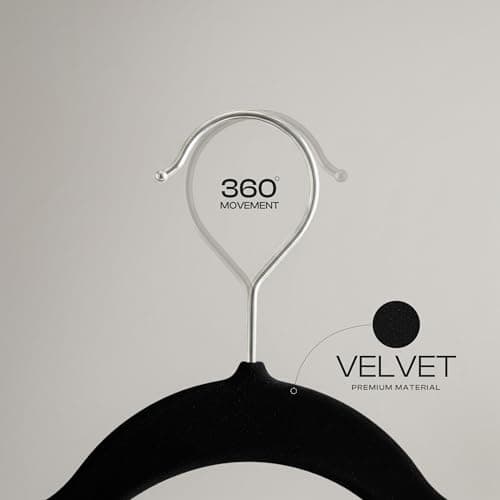 Utopia Home Velvet Hangers 50 Pack, Heavy Duty, Non-Slip, Space Saving Felt Clothes Hangers with 360° Hook & Notches (Black) — view 2
