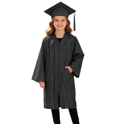2026 Kids Graduation Cap and Gown Kindergarten Graduation Gown and Cap Set for Kids Boys Girls (A02-Black, 8-9 Years)
