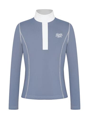 Hansber Girls Horse Riding Shirts Half Zip Horseback Show Shirt Equestrian Long Sleeve Top Activewear Dusty Blue 6 Years — view 3