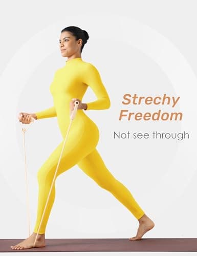 speerise Women Bodysuit Rompers Long Sleeve Jumpsuits Leotards One Piece Tummy Control Yoga Workout Outfits, Yellow, Medium — view 6