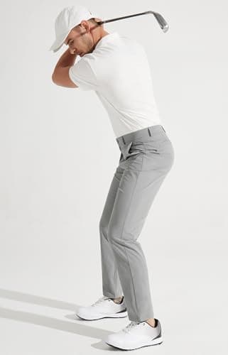 Libin Mens Golf Pants Stretch Work Dress Pants 30" Quick Dry Lightweight Business Casual Pant for Men Comfy Water Resistant, Light Grey, 28W x 30L