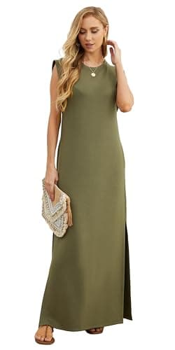 GRECERELLE Summer Petite Dresses for Women 5 ft Loose Split Casual Maxi with Pockets (Army Green, XX-Small) — view 2