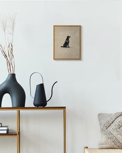 VIYYIEA Vintage Framed Black Dog Wall Art, Bedroom Living Room Minimalist Animal Art Decor, Antique Dog Canvas Print Paintings, Home Farmhouse Retro Still Life Decor, 8x10 Inch — view 2