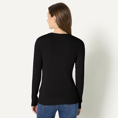 Amazon Essentials Women's Lightweight Crewneck Button-Down Cardigan Sweater (Available in Plus Size), Black, Large