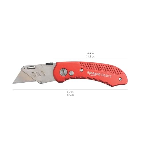Amazon Basics Folding Utility Knife Box Cutter with Back-lock Mechanism, Portable Lightweight Aluminum Handle, Red — view 5