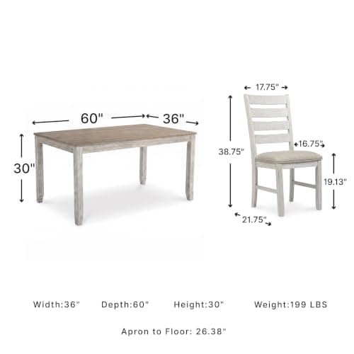Signature Design by Ashley Skempton Cottage Dining 7 Piece Set – Rectangular Table & 6 Upholstered Chairs | Coastal Chic Meets Farmhouse, Whitewash