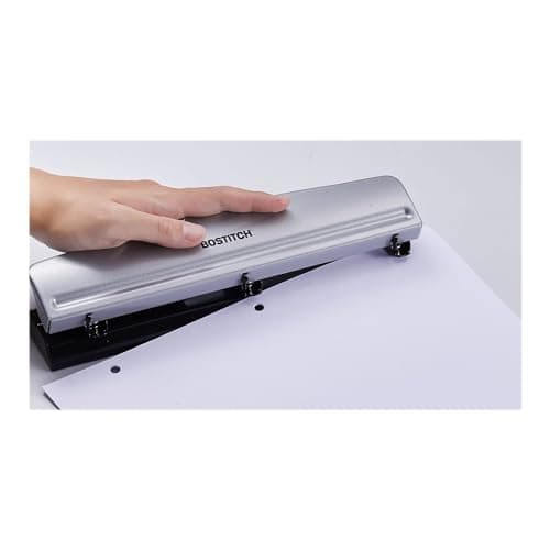 Bostitch Office Premium 3 Hole Punch, 12 Sheet Capacity, Metal, Rubber Base, Easy-Clean Tray, Silver — view 4