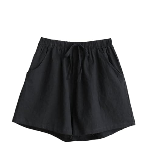 Summer Shorts for Women 2026 Trendy Elastic High Waisted Casual Linen Shorts with Pockets Lightweight Cute Beach Vacation Outfits Loose Comfy Lounge Drawstring Short Pants — view 4