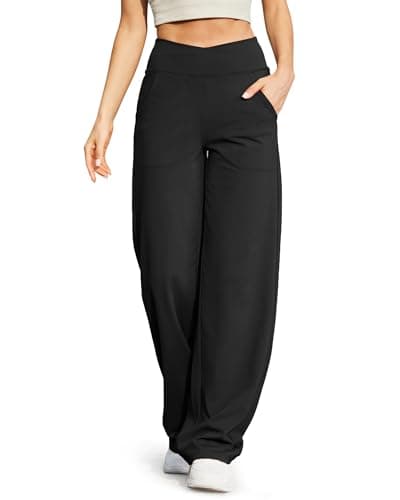 G4Free Wide Leg Pants for Women Loose Yoga Pants with Pockets Petite/Regular/Tall Stretch Casual Lounge Pants, Black, XX-Small