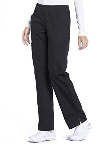 Cherokee Women's Scrub Pants Mid Rise Straight Leg Pull-on Cargo Pant with 6 Pockets & 2-Way Stretch Fabric - WW170, L, Black — view 8