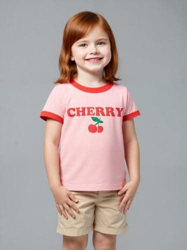 Winzik Girls Shirts Toddler Girl Short Sleeve T Shirt Kids Floral Tee Tops Summer Clothes 18M-8Y(7-8 Years, Heart Cherry Floral) — view 7