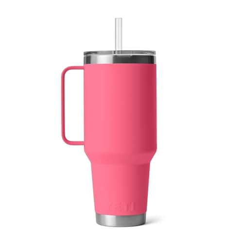 YETI Rambler 42 oz Tumbler with Handle and Straw Lid, Travel Mug Water Tumbler, Vacuum Insulated Cup with Handle, Stainless Steel, Tropical Pink — view 4