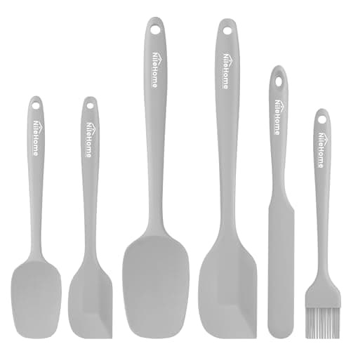 NileHome Silicone Spatula Set, 6 Pieces Food Grade Kitchen Utensils with Silicone Brush Heat Resistant Up to 600°F Dishwasher Safe BPA-Free Rubber Spatula for Scraping, Baking, Cooking, Mixing-Grey
