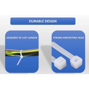 Kable Kontrol Cable Zip Ties Natural White 100 Pcs 4 Inch, 18 Lbs Tensile Strength, Self-Locking Natural Nylon Clear Plastic Wire Ties Wraps for Indoor or Outdoor Use — view 3