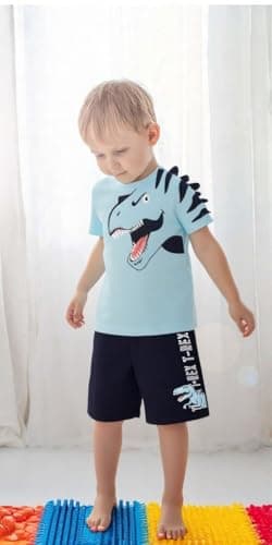 Toddler Boy Summer Outfits Clothes, Kids Boys Short Sleeve Cotton T-Shirt and Shorts Clothing Sets 2-7T (4-5T, Blue Dinosaur) — view 8