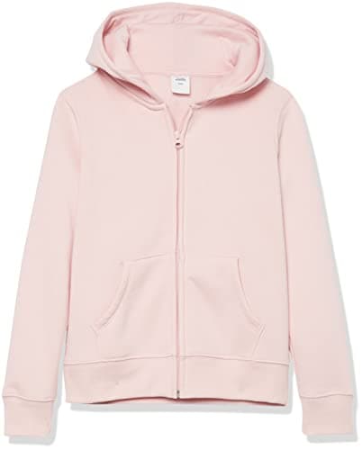 Amazon Essentials Toddler Girls' Fleece Zip-Up Hooded Sweatshirt with Lined Hood and Rib Knit Detail, Light Mauve, 3T