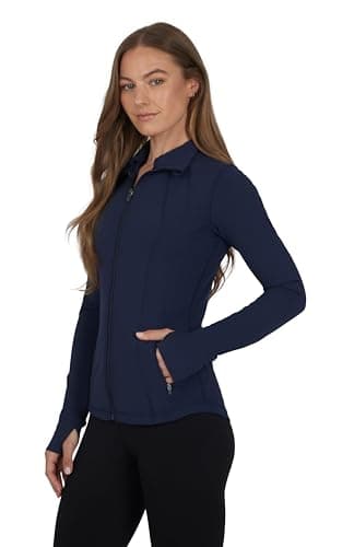 Yogalicious Womens Ultra Soft Lightweight Full Zip Yoga Jacket with Pockets, Dark Navy Nude Tech, Large — view 3