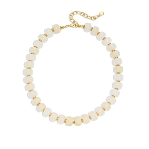 HolidayQbee Beaded necklace for Women Boho Bead Chunky Necklace Big White Bead Necklace Fashion Trendy Summer White Resin Beaded Necklaces Jewelry Gifts