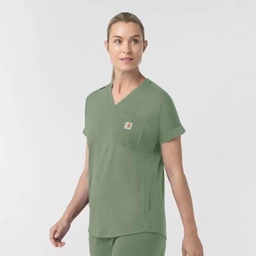 Carhartt Women's Knit Women's V-Neck Scrub Top, Green Slate, Small — view 3