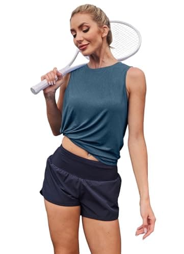 XIEERDUO Workout Tank Tops for Women Lightweight Sleeveless Crewneck Athletic Muscle Shirt Sports Tops Breathable Quick Dry Running Tennis Yoga Gym Training Soft Stretchy Active Wear Navy Blue L — view 4