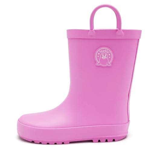 STELLE Toddler Rain Boots Natural Rubber Rainboots Kids Girls Boys Waterproof Easy On Handles Non-Slip Sole(Gumball Pink,7MT-CA)
