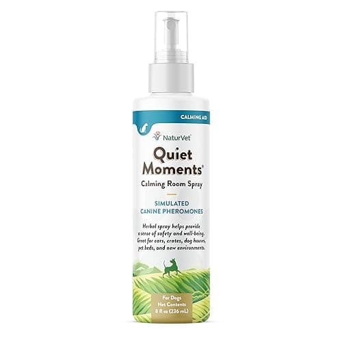 NaturVet Quiet Moments Herbal Calming Room Spray Dog Supplement - Ideal for Cars, Dog Crates, New Environments - Helps Reduce Pet Stress, Storm Anxiety, Motion Sickness - 8 Oz.