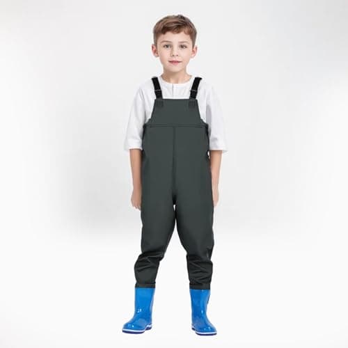 Toddler Kids Waterproof Rain Overalls with Attached Boots One-Piece Long Sleeve Bib Pants Wader Suit for Outdoor — view 4