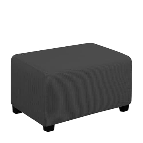 Easy-Going Stretch Ottoman Cover Length 20-30in Folding Storage Stool Furniture Protector Soft Rectangle slipcover with Elastic Bottom(Ottoman Small,Dark Grey)