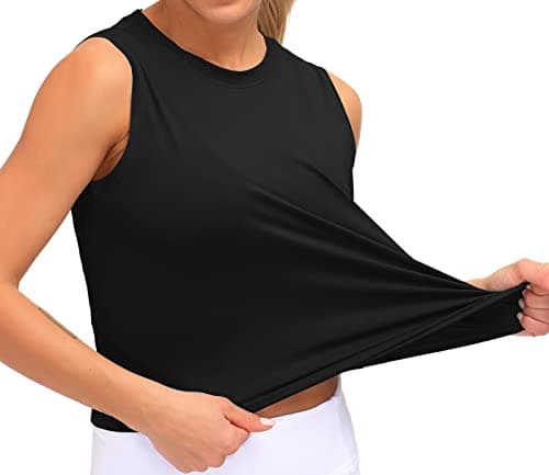 Dragon Fit Athletic Tank Tops for Women Sleeveless Workout Cool T-Shirt Running Short Tank Crop Tops (Large, Black, l)