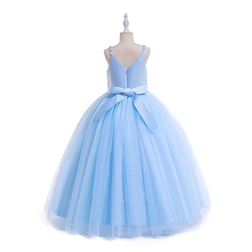 Glamulice Flower Girl Dress Sky Blue Lace Bridesmaid Long A Line Princess Wedding Pageant Dresses Tulle Spaghetti Strap 11 12 Kids Formal Communion Dance Ball Gown Elegant Ballgown Graduation New Year — view 2