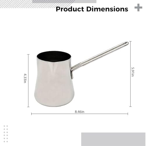 Texvora Stainless Steel Turkish Coffee Pot, Versatile 15.2 fl oz / 450 ml Cezve with Wide Mouth and Long Handle, Compact Arabic Coffee Pot for Home and Outdoor Use, Easy to Clean, Silver Finish — view 2