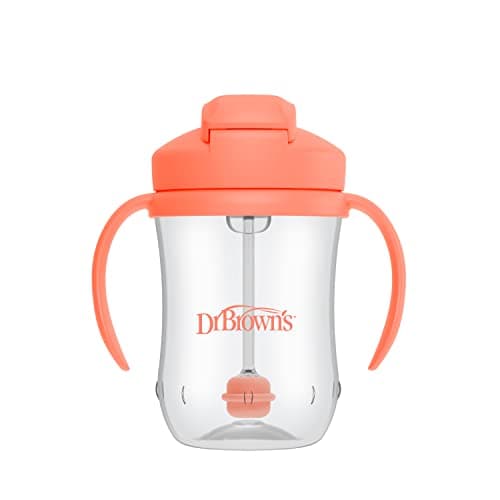 Dr. Brown's Milestones Baby's First Straw Cup, Training Cup with Weighted Straw, 9 oz/270 mL, BPA-free, 6m+, Coral/Olive Green, 2-Pack — view 9