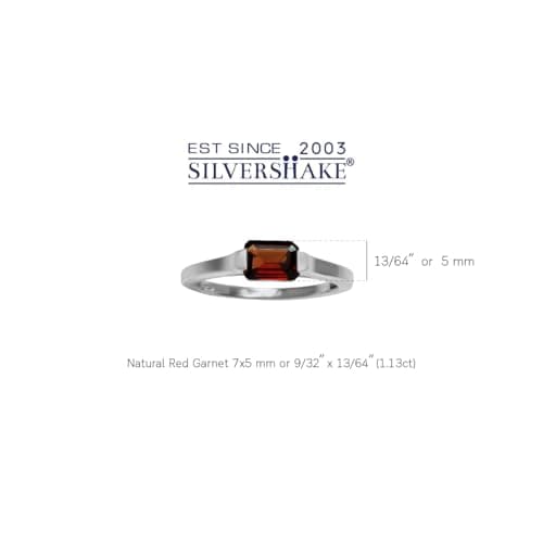 Silvershake 1.1 Ct Natural Octagon Red Garnet January Birthstone 925 Sterling Silver East-West Solitaire Gemstone Promise Ring Size 6 — view 3