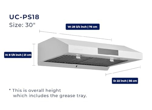 Hauslane Range Hood 30 Inch - Ducted Under Cabinet Range Hood 30" Stainless Steel Kitchen Hood, 6 Speed Vent Hood 30 Inches, Stove Vent Hood for Kitchen, Vent Hoods 30 Inch with LED - Chef Series PS18 — view 2