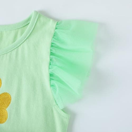 HILEELANG Toddler Girl Green Clover Dress Lucky Shamrock Tulle Outfit with Bow St Patrick’s Day Spring Party Clothes for Kids 4T — view 3