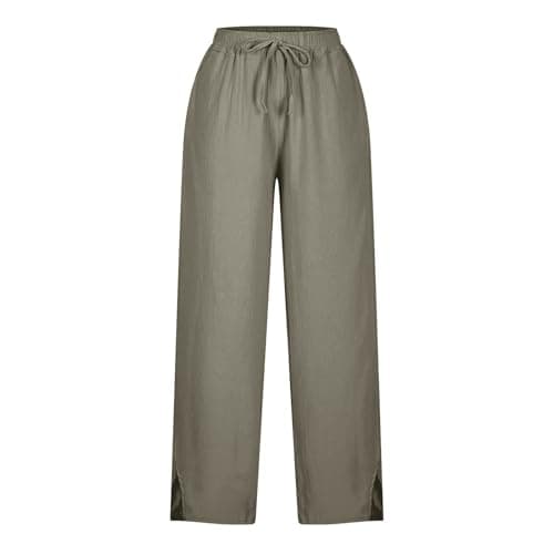 TXGMNA Cotton Linen Pants for Women Casual Loose Flowy Palazzo Pants Drawstring Waist Trousers Summer Beach Vacation Outfits Beige — view 5