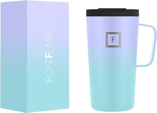 IRON °FLASK Grip Novelty Coffee Mug - Leak Proof, Vacuum Insulated Stainless Steel Bottle, Double Walled, Thermo Travel, Hot Cold, Water Metal Canteen - Cotton Candy, 16 Oz - Rubber Bottom