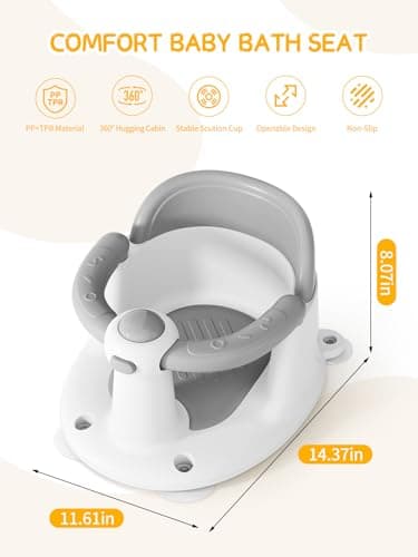 Baby Bath Seat for Babies 6 Months & Up - Bathtub Seats for Babies with 3 Baby Bath Toys, Non-Slip, Comfortable, Infant Bath Essentials-Grey — view 6