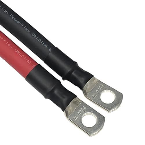 WindyNation 2/0 AWG Gauge Red + Black Pure Copper Battery Inverter Cables Solar, RV, Car, Boat 3 ft. 5/16 in Lugs — view 3