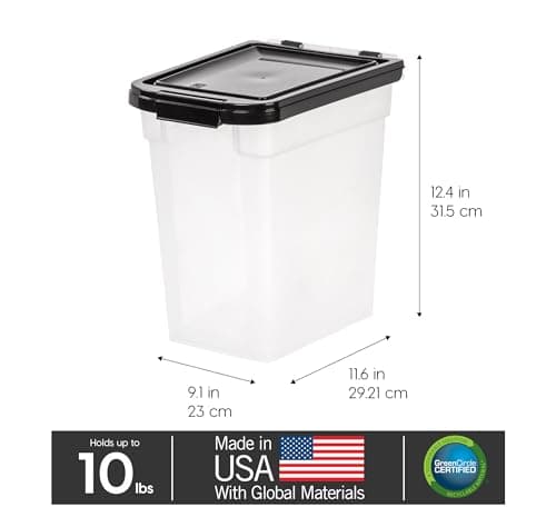 IRIS USA Airtight Dog Food Storage Container, WeatherPro, Up to 10 lbs, for Dog Cat Bird and Other Pet Food Storage Bin, Keep Fresh, Translucent Body, Made in USA, Clear/Black — view 2