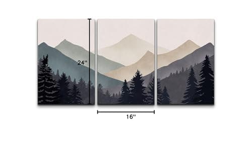 wall26 Canvas Print Wall Art Set Blue Gray Duotone Mountain Forest Abstract Nature Illustrations Modern Art Nordic Decorative Wilderness Zen Minimal Boho for Living Room, Bedroom, Office - 16"x24"x3 — view 5