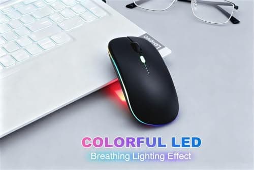 AZTZATZ Wireless Bluetooth Mouse Rechargeable Long Lasting Dual Mode - BT 5.2 & 2.4G Silent RGB LED Mice, Slim Portable Ergonomic Mouse for Laptop/PC/Tablet/MacBook/iPad/Apple Devices(Matte Black)