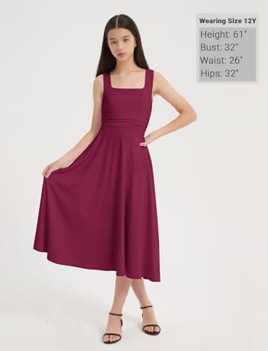 EXARUS Girls Dress Mini/Maxi Teen Padded Flowy Ruffle Ruched Swing Sleeveless Summer Dresses Graduation Dance 8-14Y, Maxi Wine Red, 12 Years — view 4