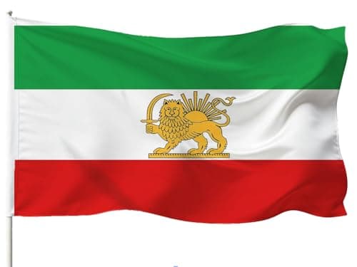 Large Old Iran Historic Flag 3X5FT,90X150CM Former Persia Iranian Flags with Lion Sun Banner,UV Resistant and Double Stitched, Brass Grommets,Suitable for Outdoor and Indoor Decro. (Old Iran, 3X5)
